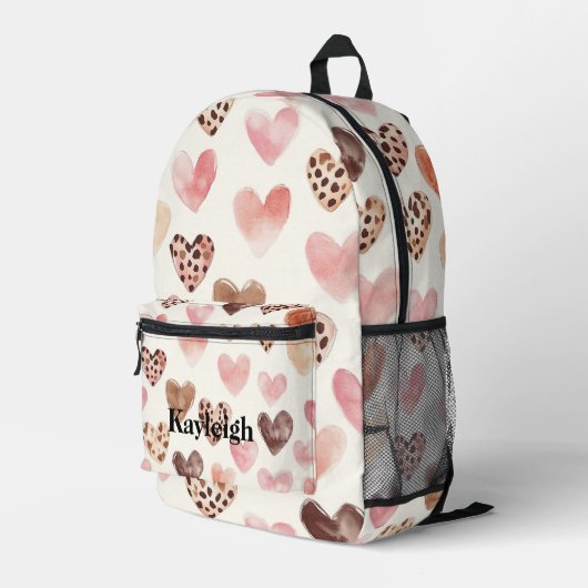 Leopard drucken Rosa Cremefarben Herz Bedruckter Rucksack (Rückseitige Ecke Rechts)