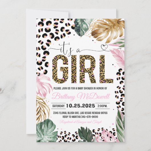 Leopard drucken seine Girl Baby Showeinladung aus Einladung (Vorderseite)