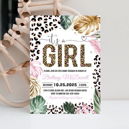 Leopard drucken seine Girl Baby Showeinladung aus Einladung