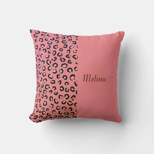Leopard drucken zwei farbige rosa Monogramm Kissen (Vorderseite)