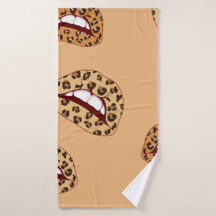 Leopard Drucklippen nahtlos Muster, Geparden Lippe Badehandtuch