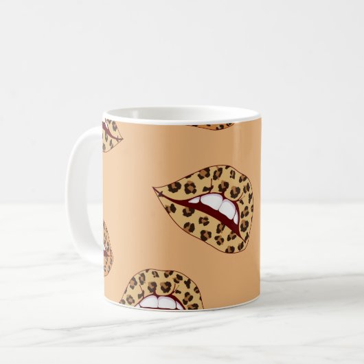 Leopard Drucklippen nahtlos Muster, Geparden Lippe Kaffeetasse (Vorderseite Links)