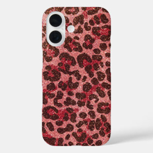 Leopard Druckmuster mit Rose Gold Glitzer iPhone 16 Hülle