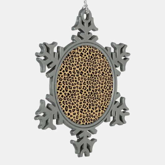 Leopard-Druckmuster Schneeflocken Zinn-Ornament (Links)