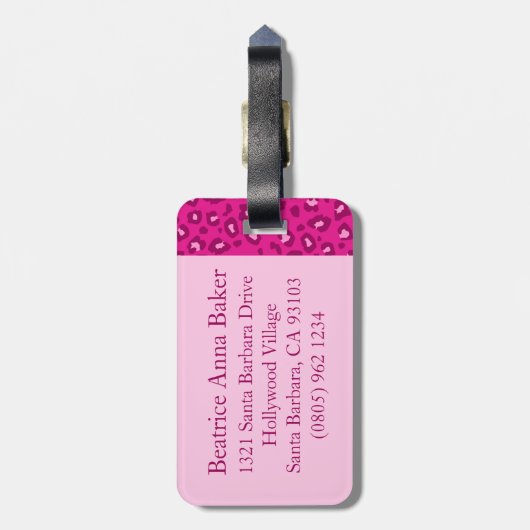 Leopard druckpink, monogramm Gepäckanhänger (Rückseite vertikal)