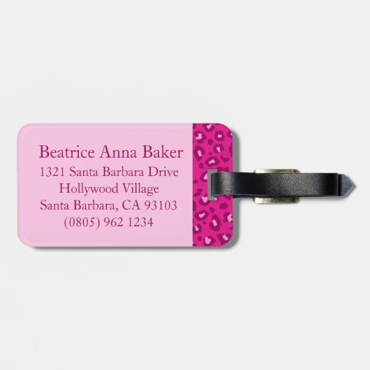 Leopard druckpink, monogramm Gepäckanhänger (Rückseite horizontal)