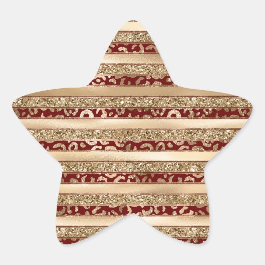 Leopard-Druckstreifen aus Red Gold Glitzer Stern-Aufkleber (Vorderseite)