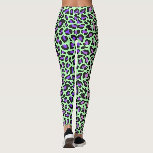 Leopard druckt grüne Lila rosa schwarze Leggings (Rückseite)