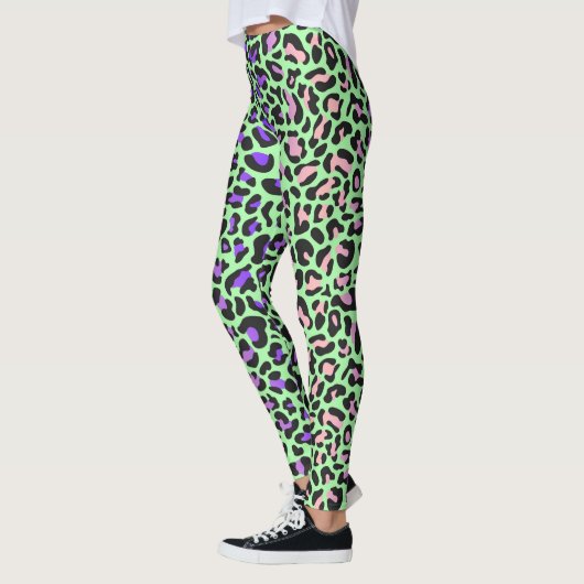 Leopard druckt grüne Lila rosa schwarze Leggings (Links)