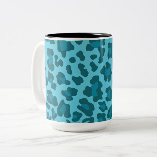 Leopard Drucktöne von Blau Zweifarbige Tasse (Vorderseite Links)
