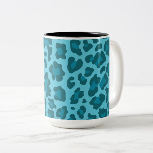 Leopard Drucktöne von Blau Zweifarbige Tasse (VorderseiteRechts)