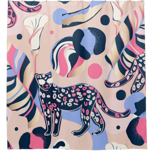 Leopard Dschungel: Moderne Blumenbilder. Duschvorhang (Vorderseite)