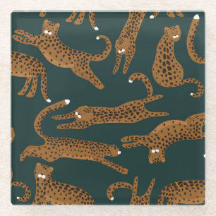 Leopard Dschungel: Tierprint Vintage. Glasuntersetzer