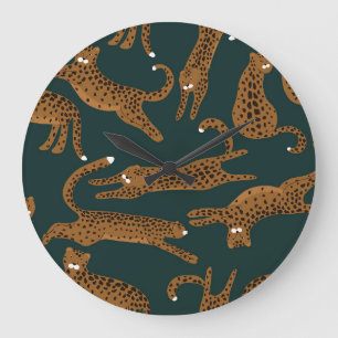 Leopard Dschungel: Tierprint Vintage. Große Wanduhr