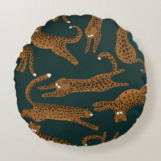 Leopard Dschungel: Tierprint Vintage. Rundes Kissen