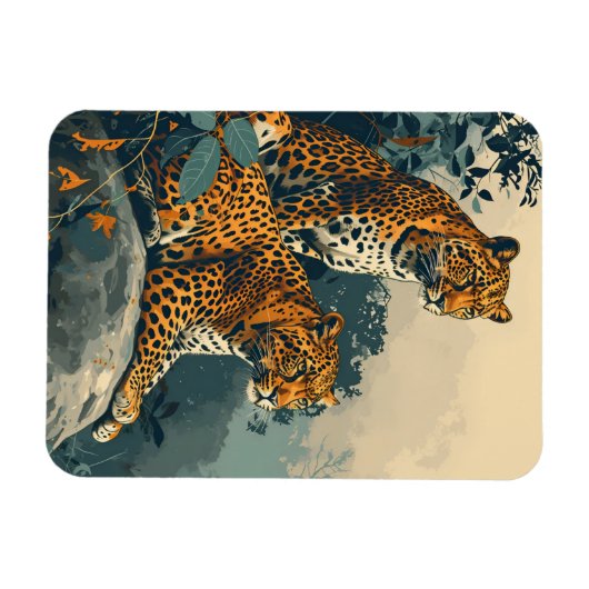 Leopard-Dschungel: Vintag Magnet (Horizontal)