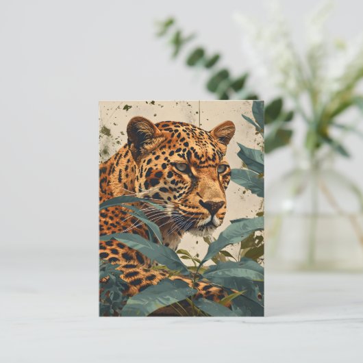 Leopard Dschungel: Vintage Postkarte (Stehend Vorderseite)