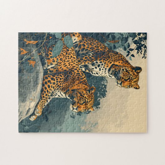 Leopard Dschungel: Vintage Postkarte Puzzle (Horizontal)