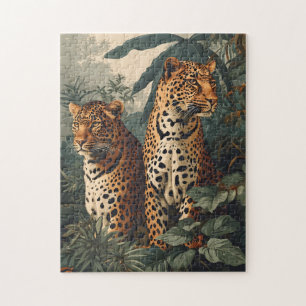 Leopard Dschungel: Vintage Postkarte Puzzle