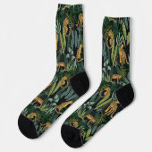 Leopard-Dschungel-Wald-Illustration Nahtloser Cust Socken (Linkes Detail)