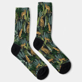 Leopard-Dschungel-Wald-Illustration Nahtloser Cust Socken (Rechts)