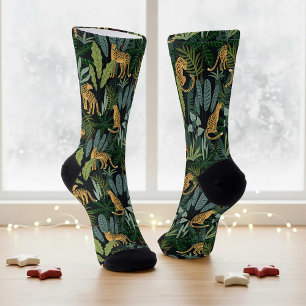 Leopard-Dschungel-Wald-Illustration Nahtloser Cust Socken