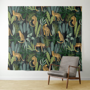 Leopard Dschungel Wald Illustration Nahtloser Schn Wandteppich