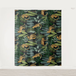 Leopard Dschungel Wald Illustration Nahtloser Schn Wandteppich