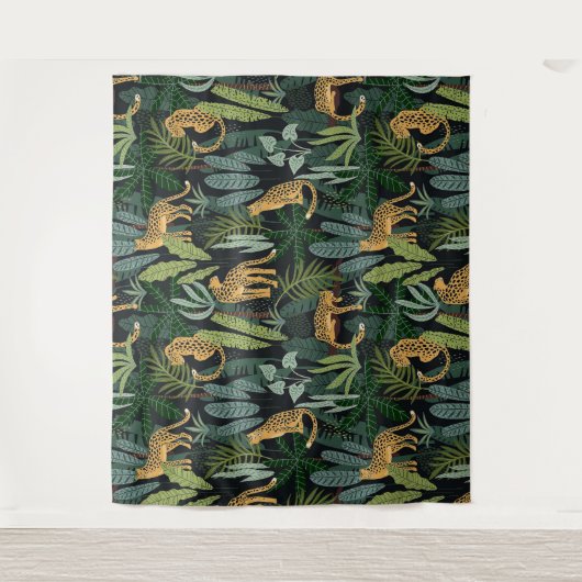 Leopard Dschungel Wald Illustration Nahtloser Schn Wandteppich (Vorderseite)