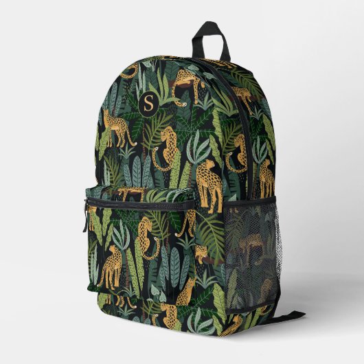 Leopard-Dschungel-Wald-Illustration Nahtloser Zoll Bedruckter Rucksack (Rückseitige Ecke Rechts)