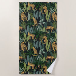 Leopard Dschungel Wald Illustration Nahtloser Zoll Strandtuch