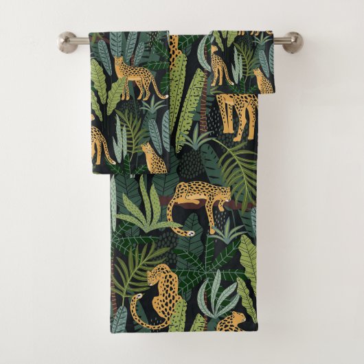 Leopard-Dschungelwald-Illustration Nahtlos  Badhandtuch Set (Insitu)