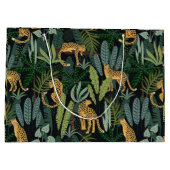 Leopard-Dschungelwald-Illustration Nahtlos Große Geschenktüte (Rückseite)