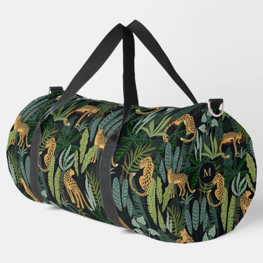 Leopard-Dschungelwald-Illustration Nahtloses Muste Duffle Bag (Linke Ecke)