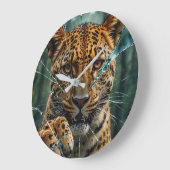 Leopard durchbrechen große wanduhr (Winkel)