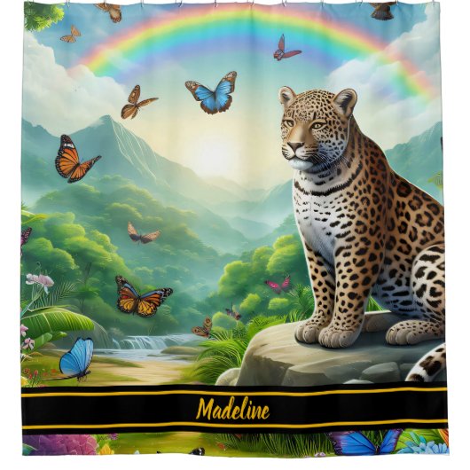 Leopard Elegante: farbenfrohe Dschungelentfernung Duschvorhang (Vorderseite)