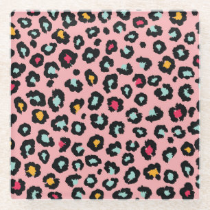 Leopard Exotisch: Farbige nahtlose Freude. Glasuntersetzer