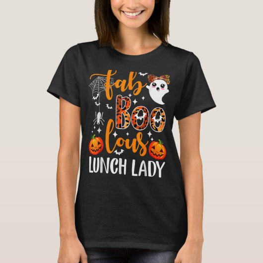 Leopard Fab Boo Lous Lunch Lady Team Teacher Hallo T-Shirt (Vorderseite)