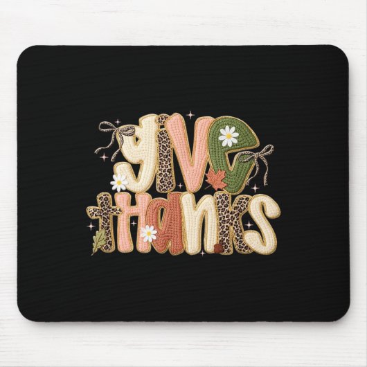 Leopard Fall Give Thanks Coquette Latch Hook Yarn Mousepad (Vorne)