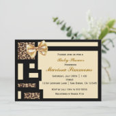 Leopard Farbblock Schwarze Creme Baby Einladung (Stehend Vorderseite)