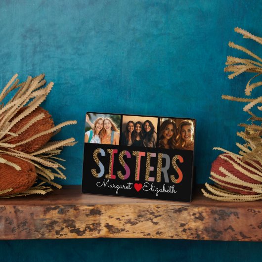 Leopard farbenfrohe Schwestern Custom Foto & Names Fotoplatte (Seite)