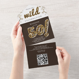 Leopard-Folieballon 50. Geburtstag QR Code RSVP Al All In One Einladung