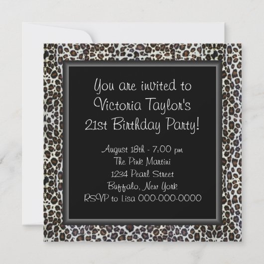 Leopard Frauen 21. Geburtstag Party Einladung (Rückseite)