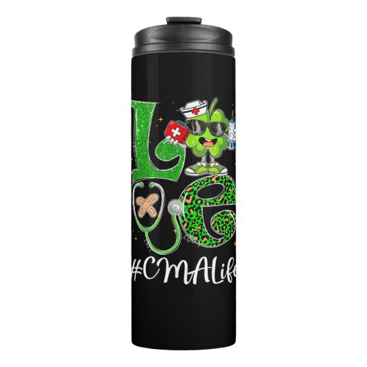 Leopard Funny Kleeblatt Liebe CMA Life St Patricks Thermosbecher (Vorderseite)