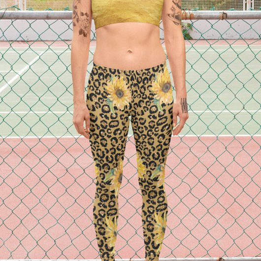 Leopard Fur Animal Print Sunflower Gold Metallic Capri Leggings