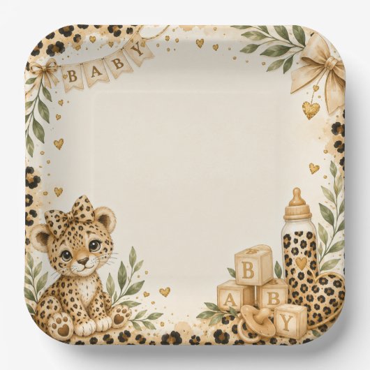 Leopard für Baby Shower Pappteller (Vorderseite)