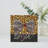 LEOPARD FUR BOW, RED RUBY UND BLACK DAMASK MONOGRA EINLADUNG (Stehend Vorderseite)
