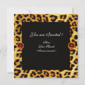 LEOPARD FUR BOW, RED RUBY UND BLACK DAMASK MONOGRA EINLADUNG (Rückseite)