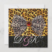 LEOPARD FUR BOW, RED RUBY UND BLACK DAMASK MONOGRA EINLADUNG (Vorderseite)