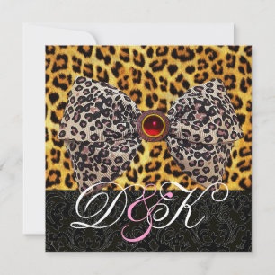 LEOPARD FUR BOW, RED RUBY UND BLACK DAMASK MONOGRA EINLADUNG